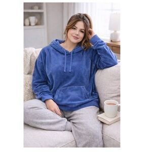 GEORGE Blue Velour Hoodie Sz XXL NWT Soft Plush Cozy Loungewear Athleisure